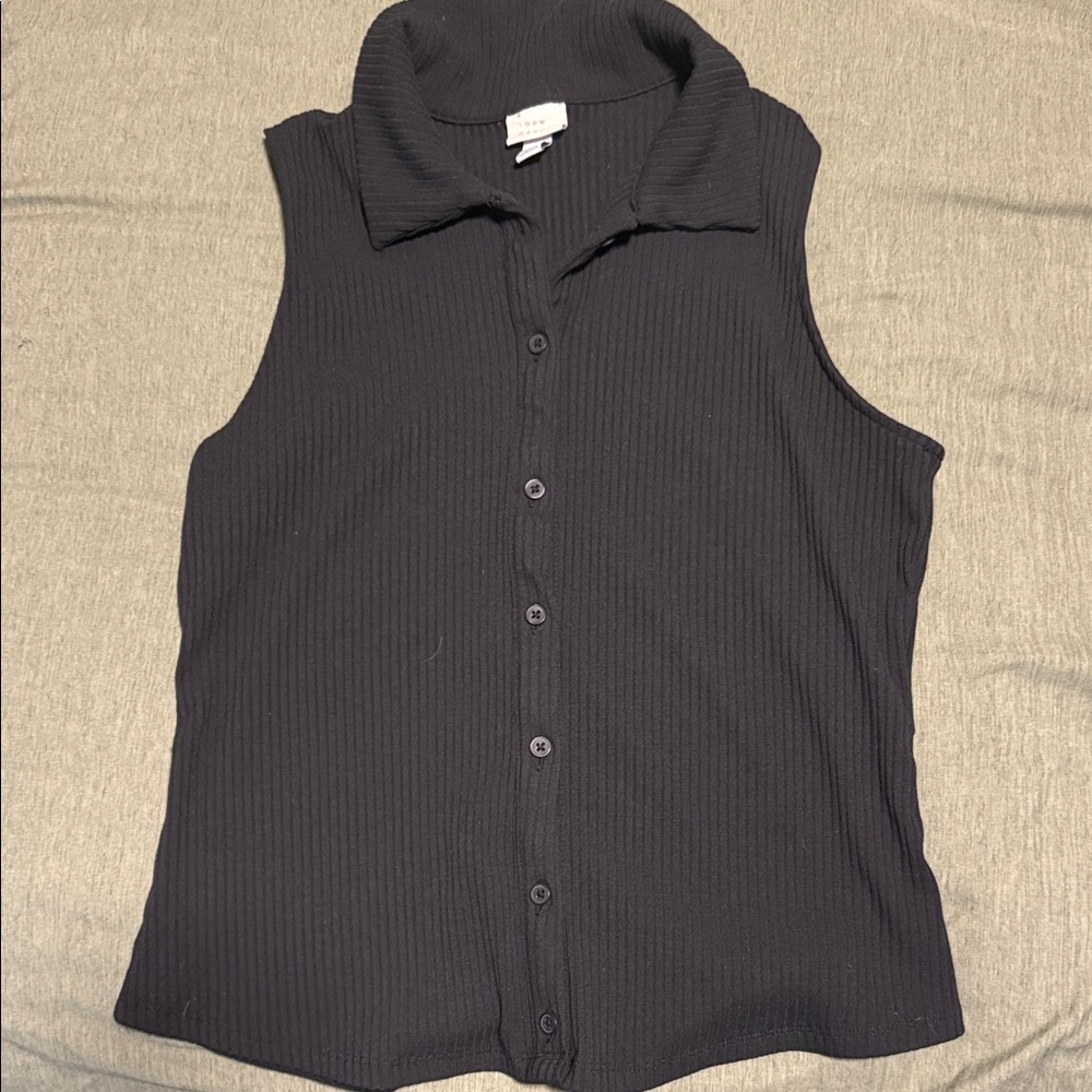 Zara Black Sleeveless Button Down Shirt